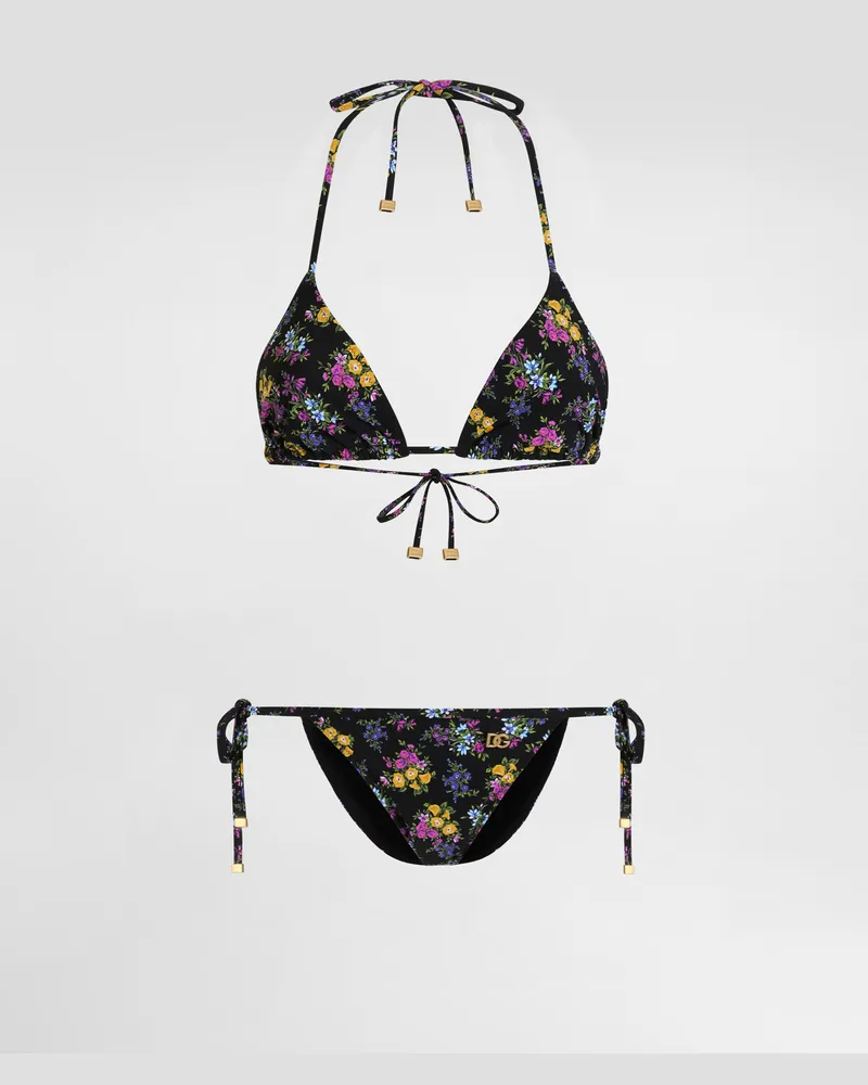 Dolce & Gabbana Triangel-bikini Mit Blümchen-print - Frau Bademode Mehrfarbig Mehrfarbig