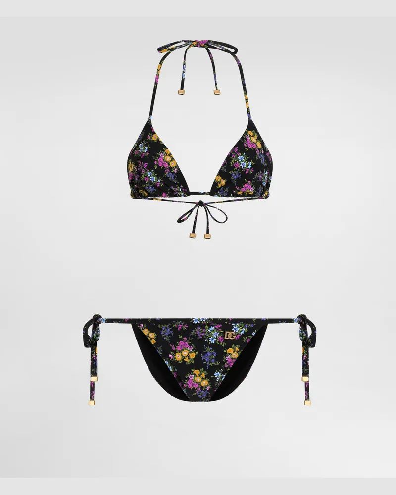 Dolce & Gabbana Triangel-bikini Mit Blümchen-print - Frau Bademode Mehrfarbig Mehrfarbig
