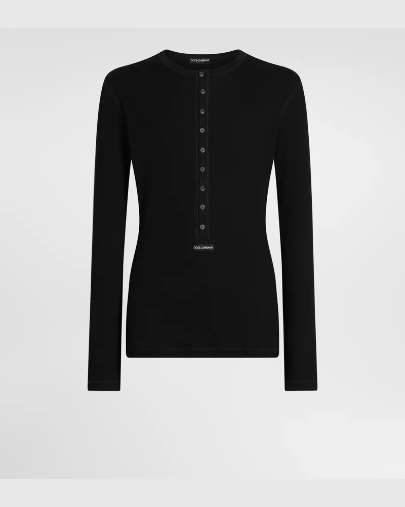 Dolce & Gabbana T-shirt Serafino Aus Gerippter Baumwolle - Mann T-shirts Und Polos Schwarz Schwarz