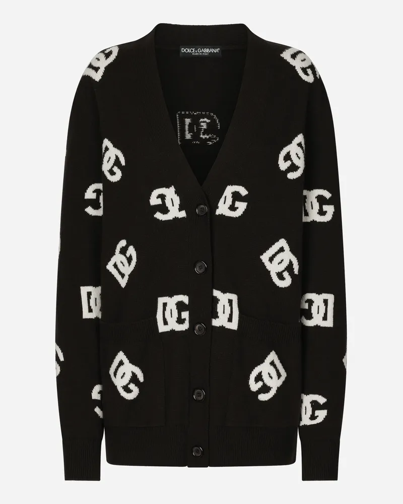 Dolce & Gabbana Cardigan Aus Wolle Mit Dg-intarsienmotiv - Frau Strickwaren Mehrfarbig Wolle Mehrfarbig