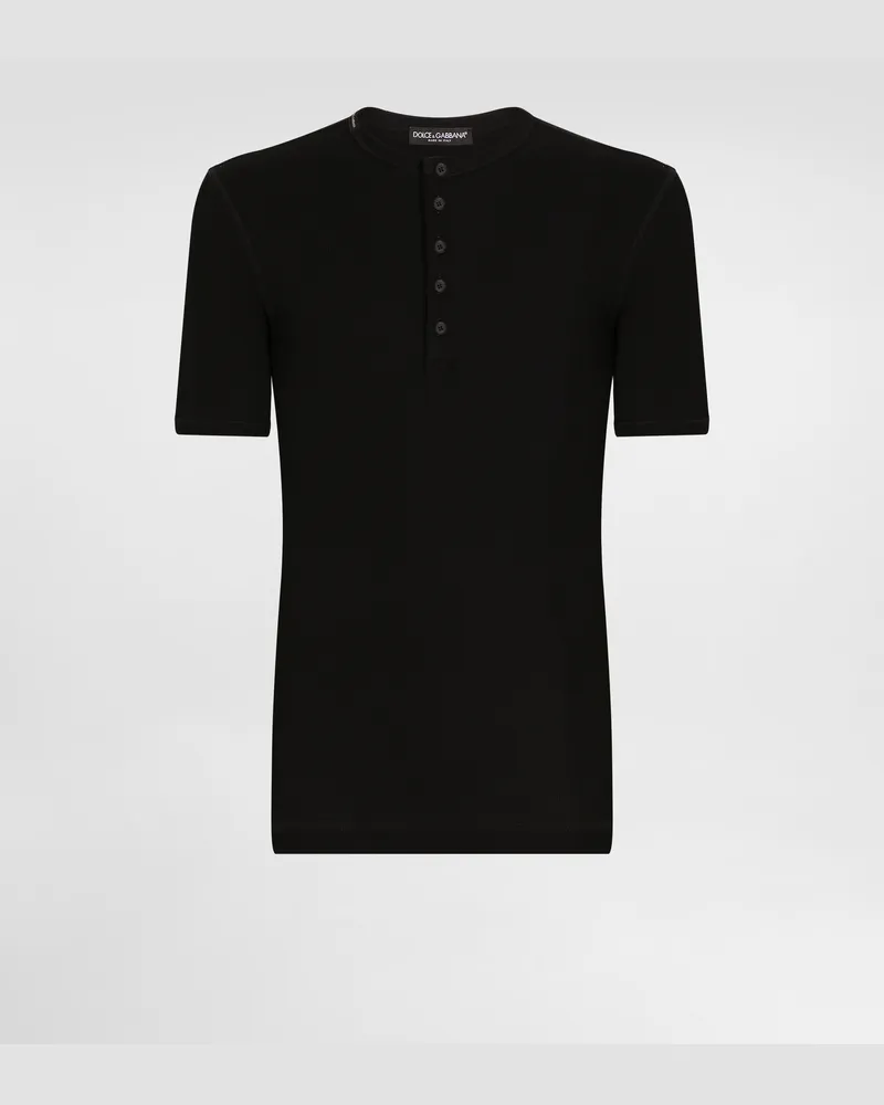 Dolce & Gabbana Fine-rib Cotton Granddad-neck T-shirt - Mann T-shirts Und Polos Schwarz Baumwolle Schwarz