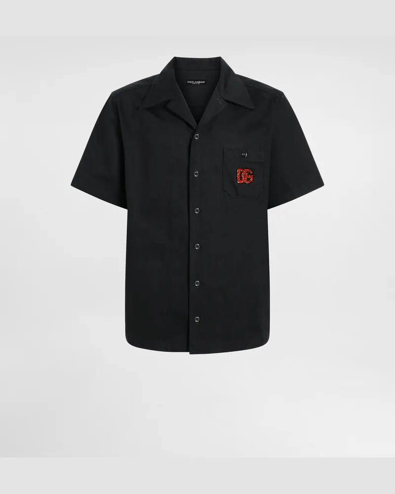 Dolce & Gabbana Hawaiihemd Mit Dg-logostickerei - Mann Hemden Schwarz Schwarz