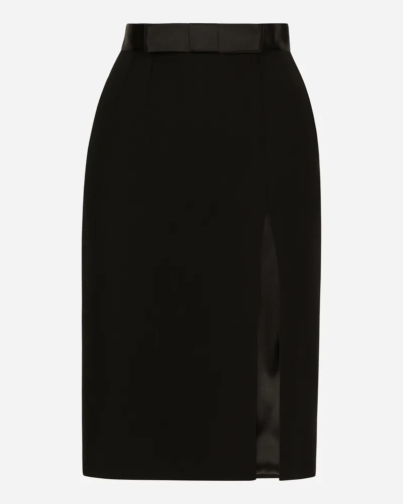 Dolce & Gabbana Schlauchrock In Midilänge Aus Wolle Mit Bund Aus Satin - Frau Röcke Schwarz Wolle Black