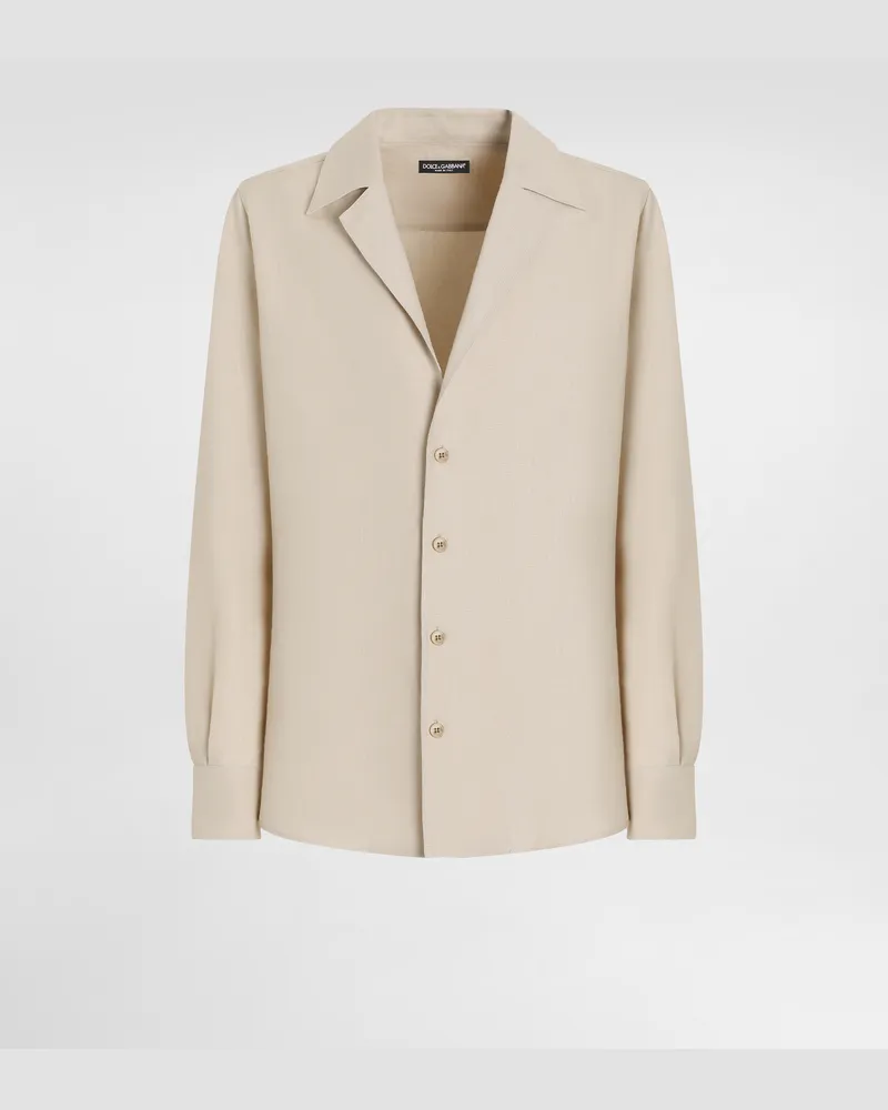 Dolce & Gabbana Langarmhemd Mit V-ausschnitt Aus Leinenstoff - Mann Hemden Beige Beige
