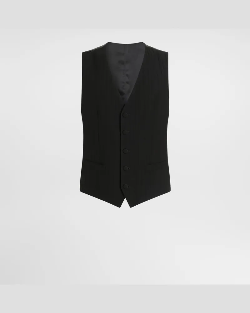 Dolce & Gabbana Weste Aus Wolljacquard, Einreihig, In Streifenoptik - Mann Anzüge Und Blazer Schwarz Schwarz