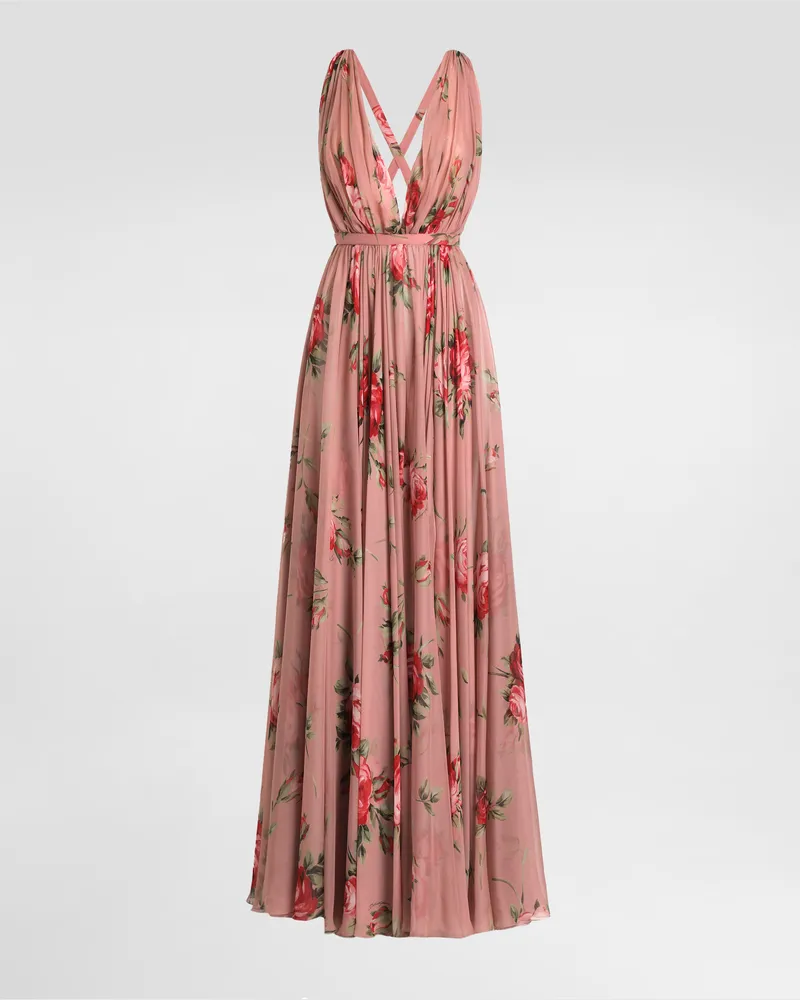Dolce & Gabbana Rose Bouquet-print Chiffon Dress - Frau Collection Multicolor Multicolor