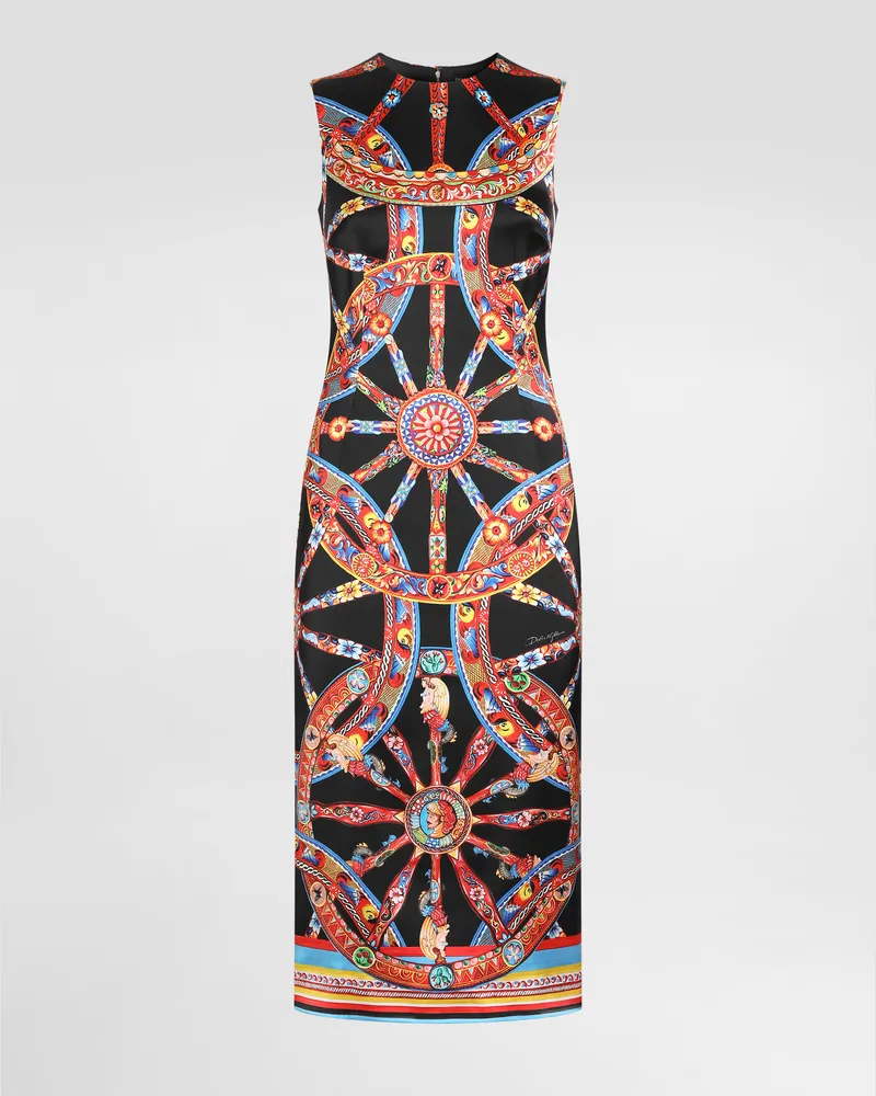 Dolce & Gabbana Kleid Aus Satin Mit Carretto-print - Frau Kleider Mehrfarbig Mehrfarbig
