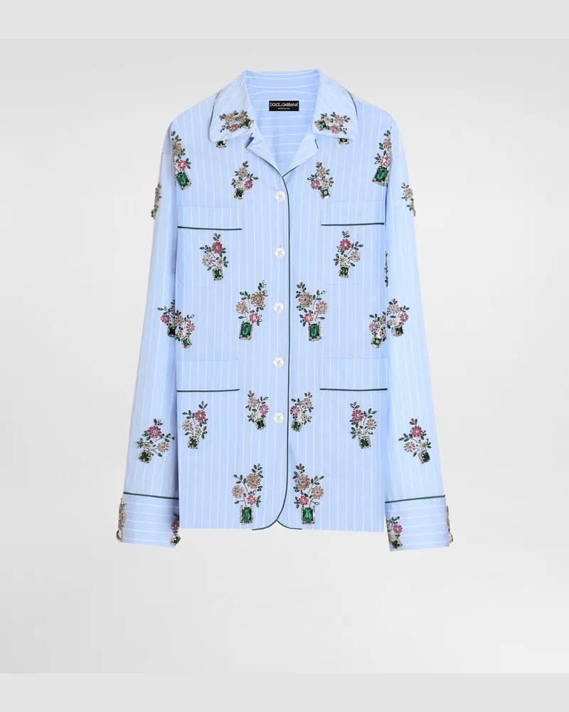 Dolce & Gabbana Poplin Vanity Shirt With Crystal Flower Embroidery - Frau Blusen Und Tops Mehrfarbig Multicolor