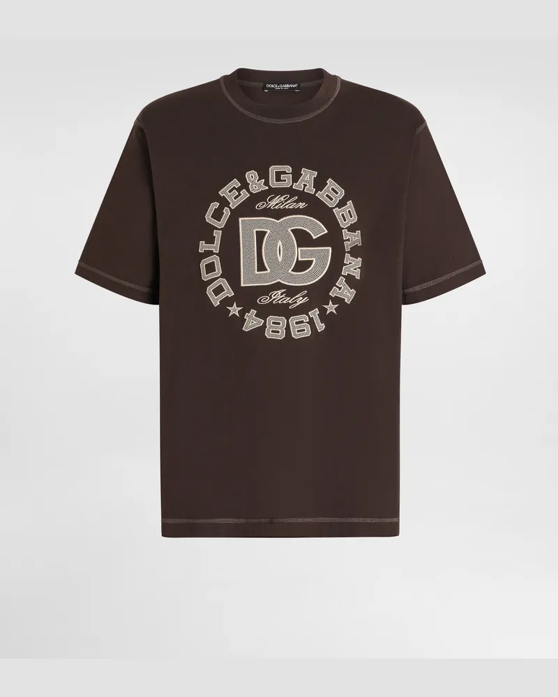 Dolce & Gabbana Cotton T-shirt With Embroidery - Mann T-shirts Und Polos Braun Brown