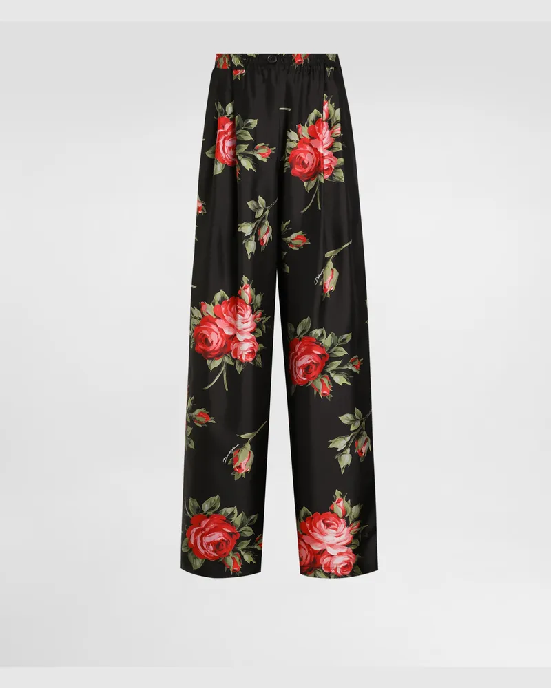 Dolce & Gabbana Weite Hose Aus Twill Mit Rosenbouquet-print - Frau Hosen Und Shorts Mehrfarbig Mehrfarbig