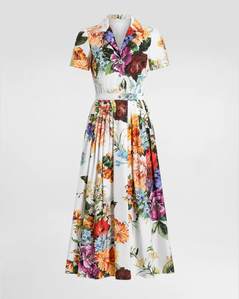 Dolce & Gabbana Kleid Aus Popeline Mit Blumenbouquet-print - Frau Kleider Drucken Drucken