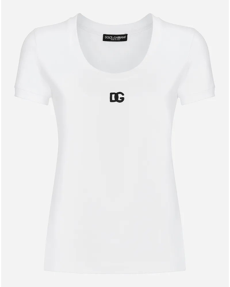 Dolce & Gabbana T-Shirt aus Jersey mit DG-Logo Weiss