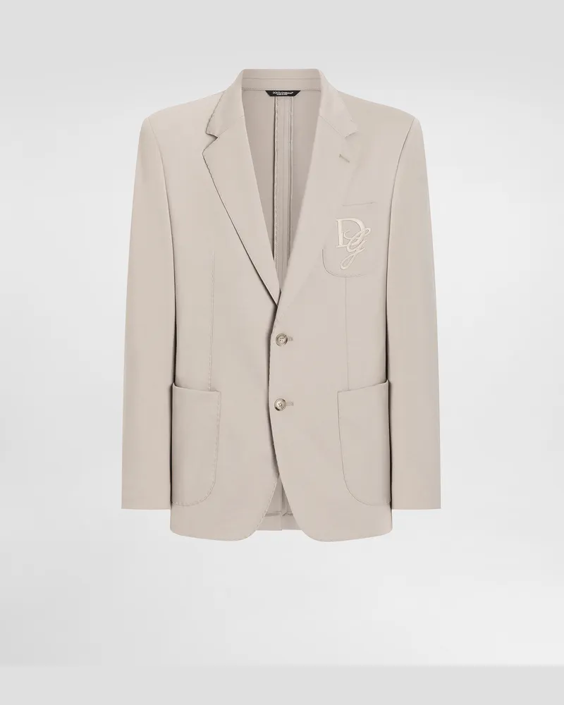 Dolce & Gabbana Einreihige Jacke Aus Stretchjersey Mit Logostickerei - Mann Anzüge Und Blazer Beige Beige