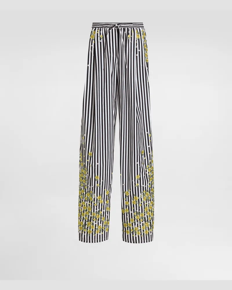Dolce & Gabbana Poplin Trousers With Flower Embroidery - Frau Hosen Und Shorts Mehrfarbig Multicolor