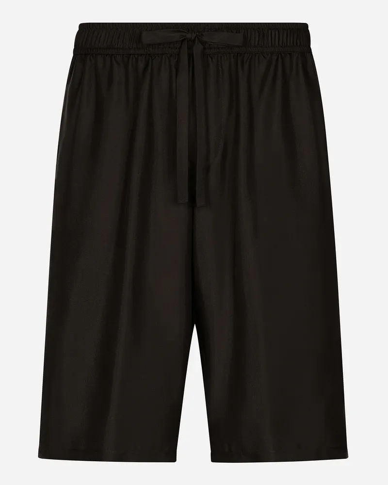 Dolce & Gabbana Jogging-bermudas Aus Seide Und Stickerei - Mann Hosen Und Shorts Schwarz Schwarz