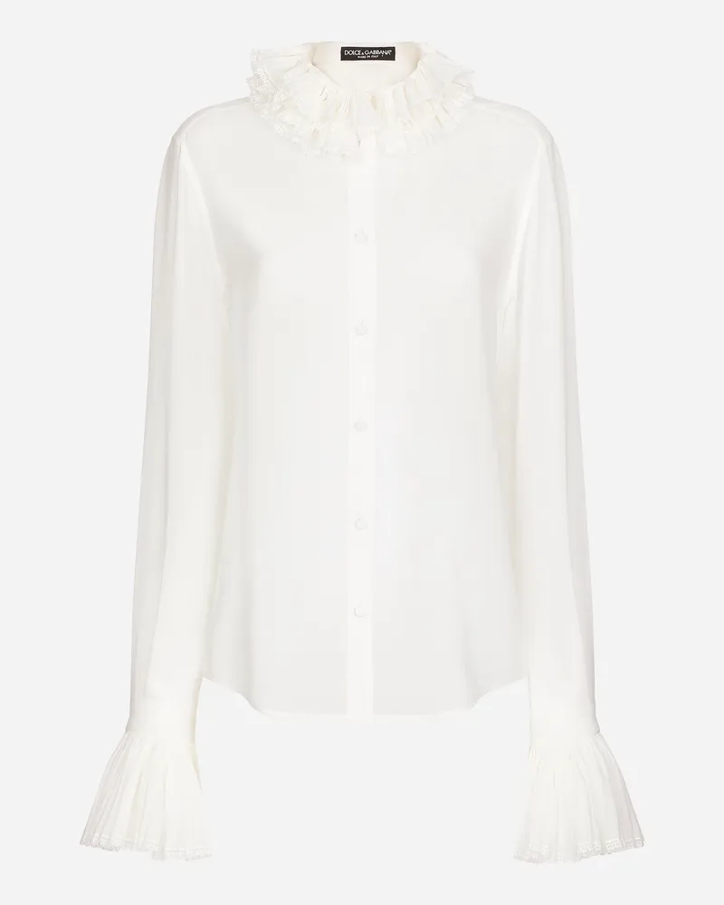 Dolce & Gabbana Bluse Aus Georgette Mit Plissierten Details An Kragen Und Ärmelabschluss - Frau Blusen Und Tops Wei White