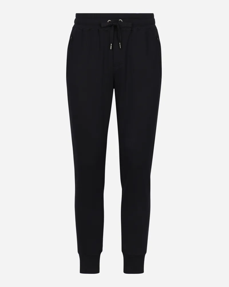 Dolce & Gabbana Jogginghose Aus Jersey Mit Logoplakette - Mann Hosen Und Shorts Blau Baumwolle Blau