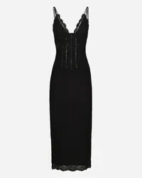 Dolce & Gabbana Longuette-Kleid im Slip-Dress-Stil aus Spitze Black