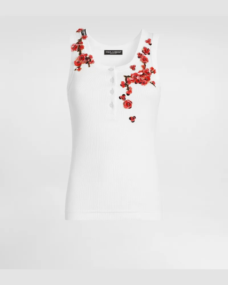 Dolce & Gabbana Ribbed Tank Top - Frau Collection Wei� Baumwolle Weiss