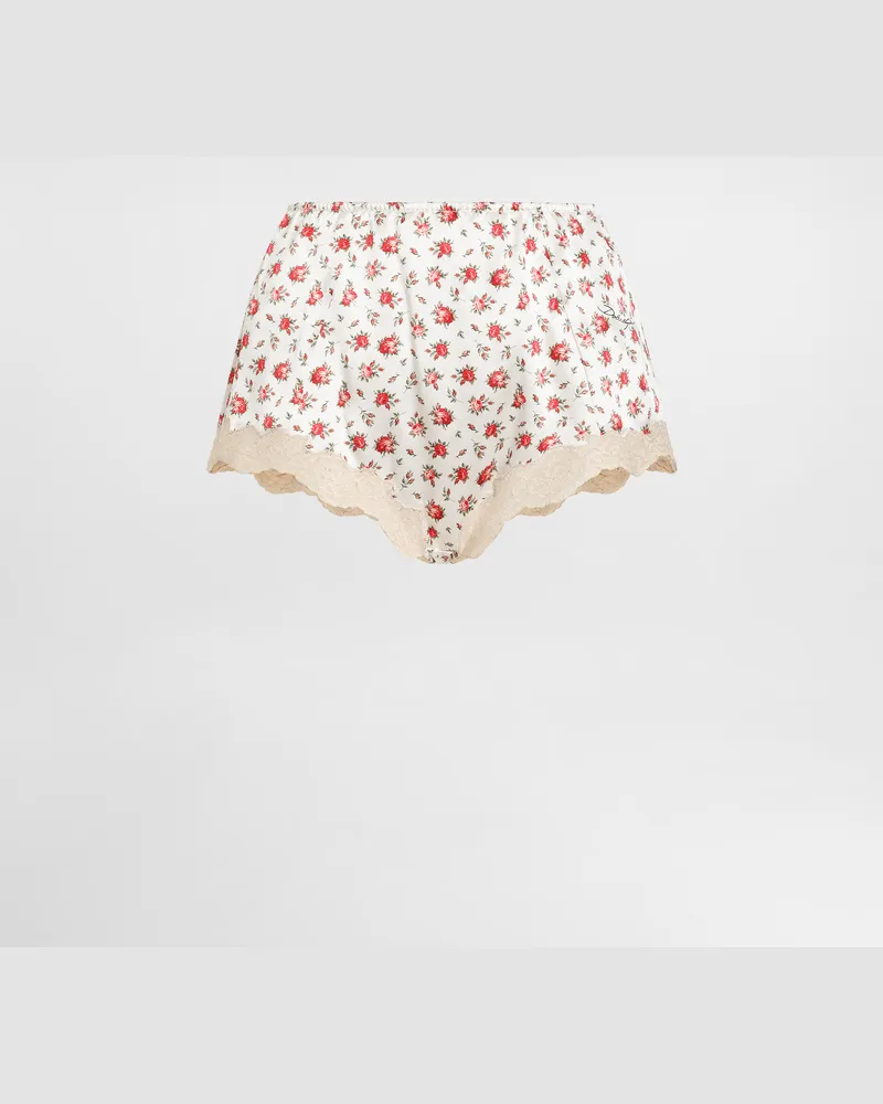 Dolce & Gabbana Small Rose-print Lace And Satin Briefs - Frau Unterwäsche Mehrfarbig Mehrfarbig