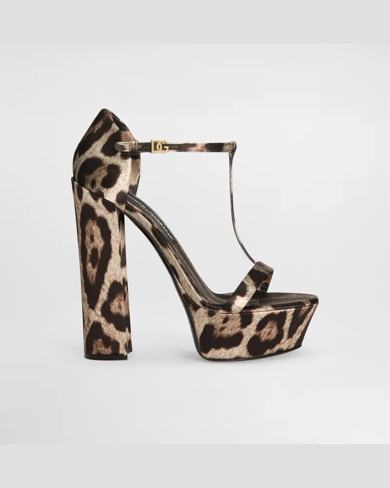 Dolce & Gabbana Sandalette Aus Bedrucktem Satin - Frau Sandalen Und Wedges Animalprint Drucken