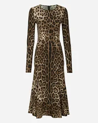 Dolce & Gabbana Longuette-Kleid aus Cady Leoprint Animal-print