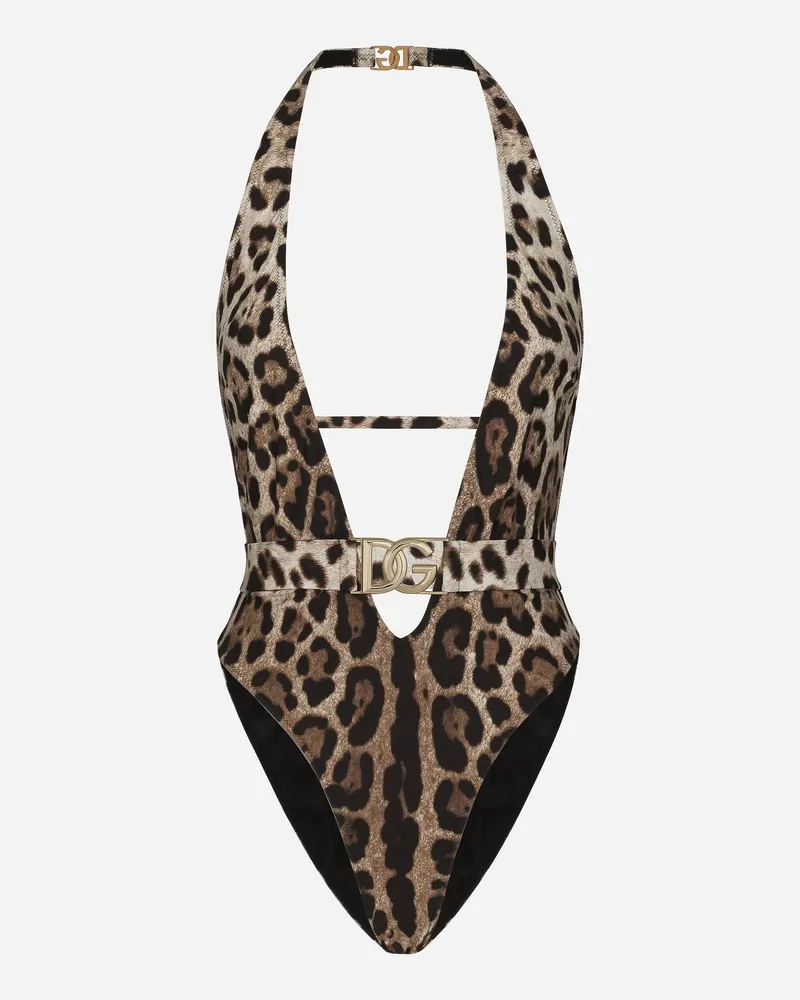 Dolce & Gabbana Badeanzug Mit Leopardenprint Und Gürtel - Frau Bademode Animalprint Jersey Animal-print