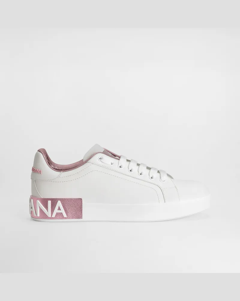 Dolce & Gabbana Portofino Sneakers Aus Nappa-kalbsleder - Frau Sneakers Rosa Leder Weiß