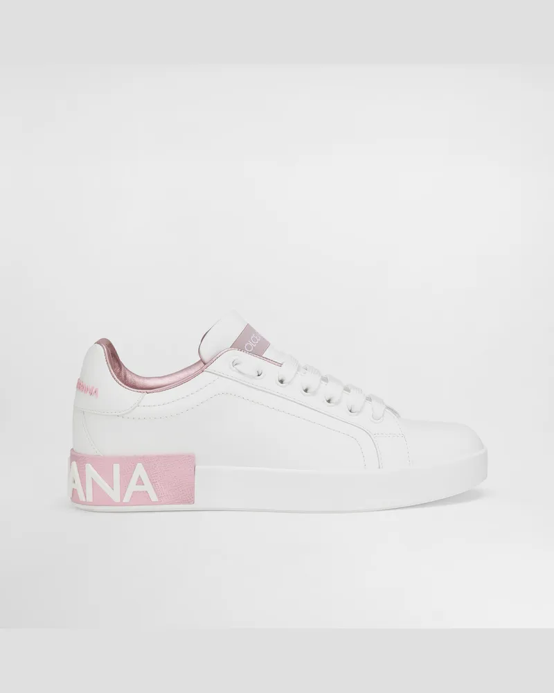Dolce & Gabbana Portofino Sneakers Aus Nappa-kalbsleder - Frau Sneakers Rosa Leder Weiß