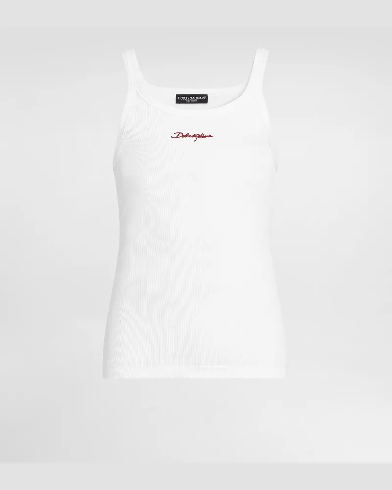 Dolce & Gabbana Tanktop Aus Baumwolle Mit Dg-stickerei - Mann T-shirts Und Polos Wei White