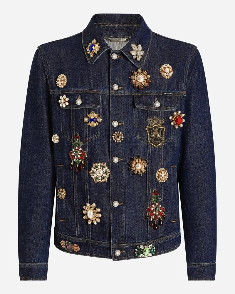 Dolce & Gabbana Jeansjacke Aus Baumwolle Mit Schmuckdetails - Mann Mäntel Und Jacken Mehrfarbig Mehrfarbig