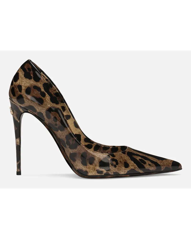 Dolce & Gabbana Pumps aus glänzendem Kalbsleder mit Print Animal-print