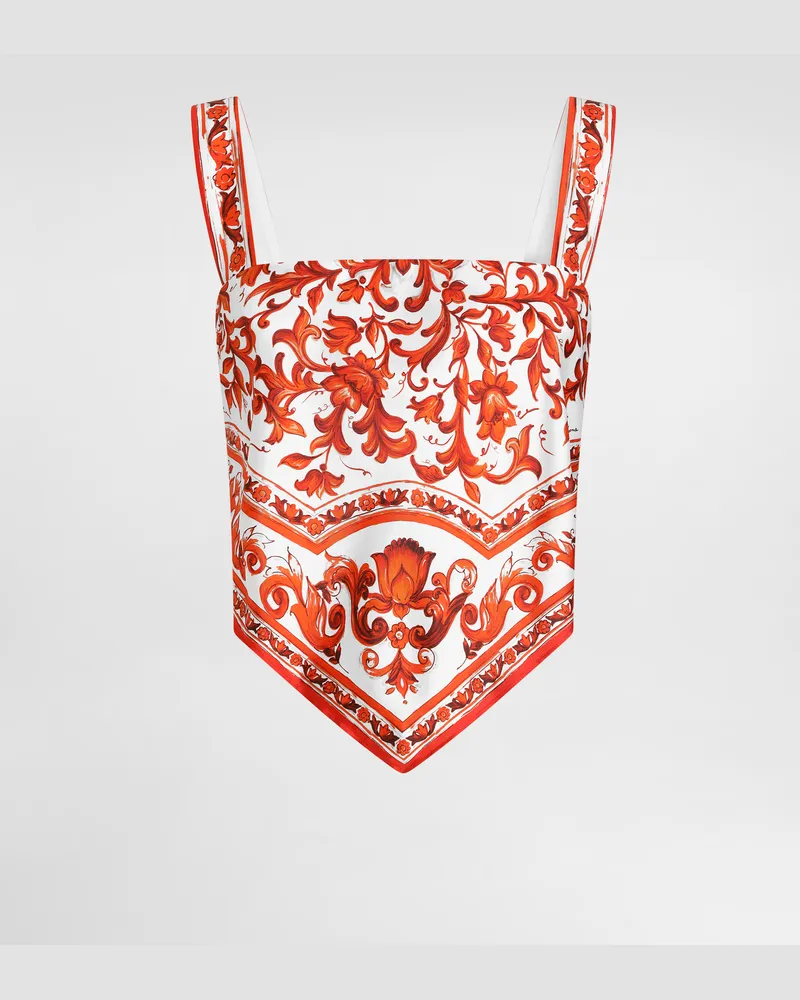 Dolce & Gabbana Bustier-top Aus Seidentwill Mit Majolika-print - Frau Blusen Und Tops Mehrfarbig Mehrfarbig