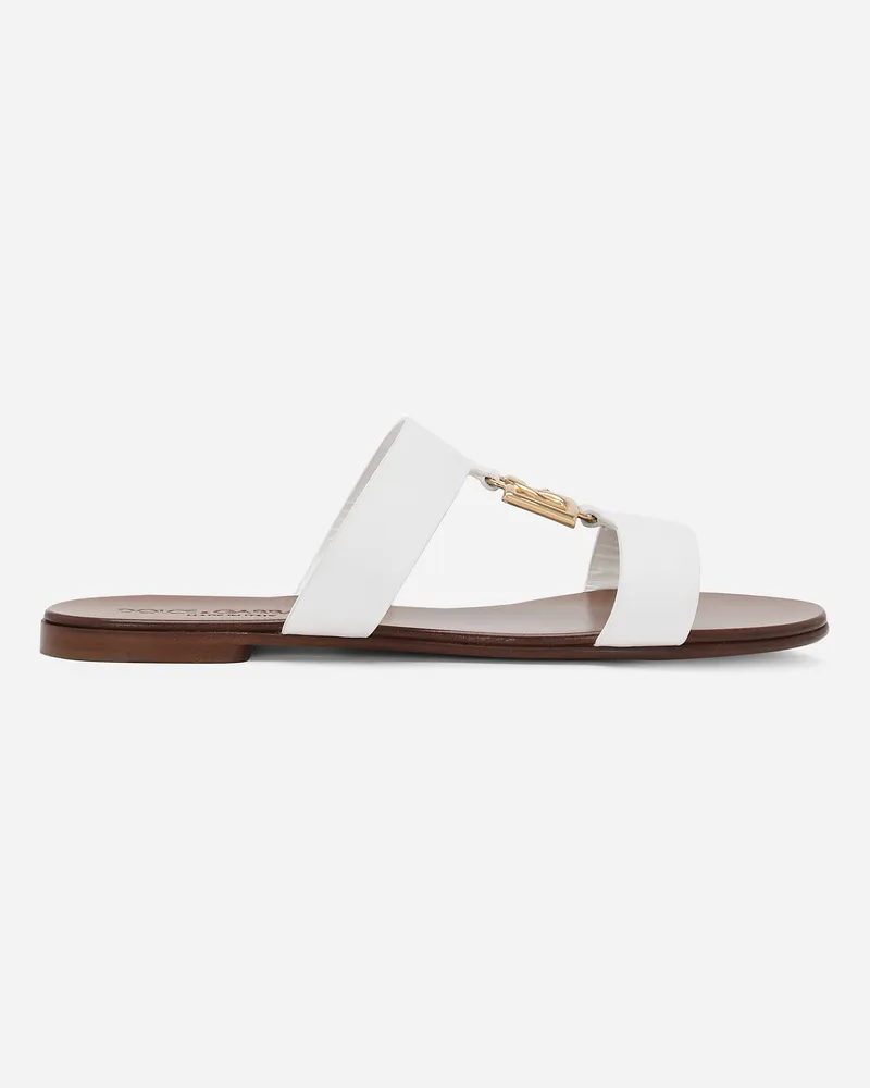 Dolce & Gabbana Pantolette Aus Kalbsleder Mit Dg-logo - Frau Pantoletten Und Mules Wei� Leder Weiss