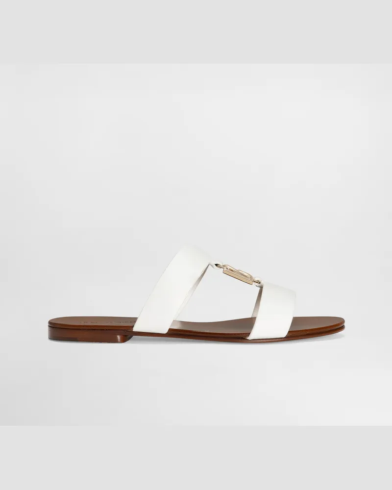 Dolce & Gabbana Pantolette Aus Kalbsleder Mit Dg-logo - Frau Pantoletten Und Mules Wei� Leder Weiss