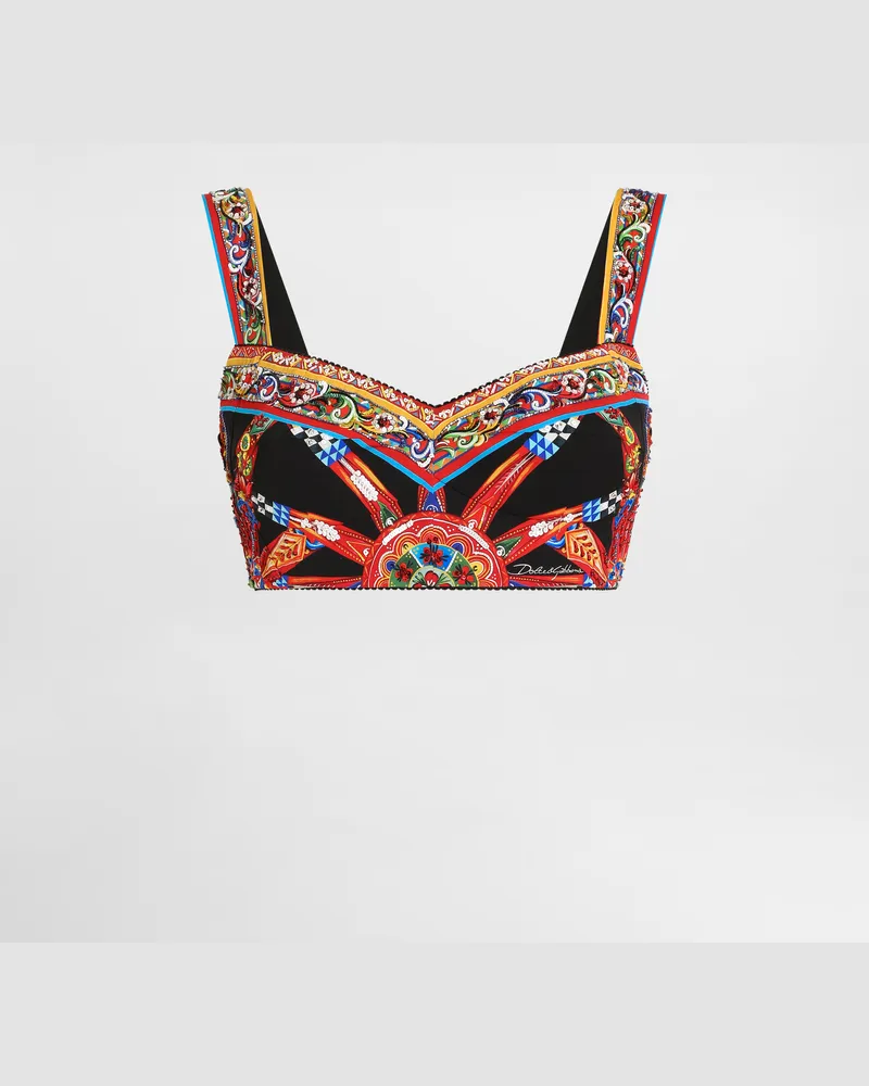 Dolce & Gabbana Bustier-top Aus Charmeuse Mit Carretto-print - Frau Blusen Und Tops Mehrfarbig Mehrfarbig