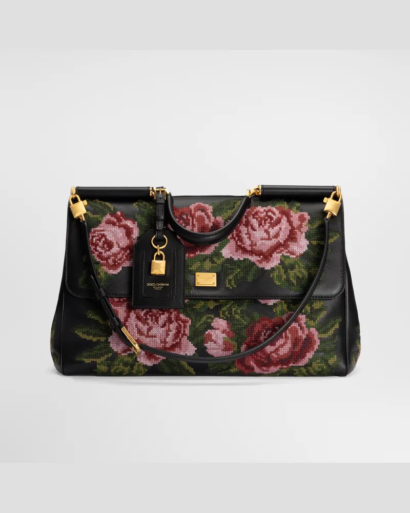 Dolce & Gabbana Handtasche My Sicily Maxi Mit Petit-point-stickerei - Frau Collection Mehrfarbig Mehrfarbig