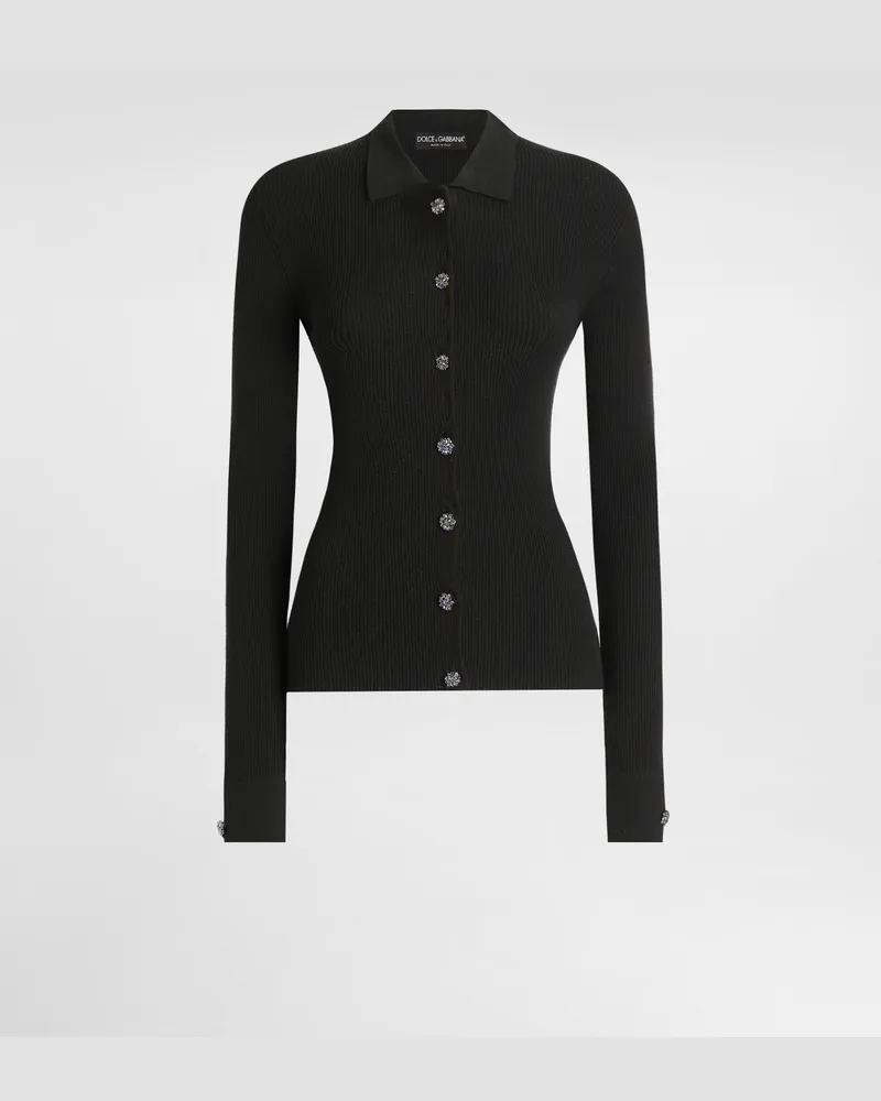 Dolce & Gabbana Gerippter Cardigan - Frau Strickwaren Schwarz Schwarz