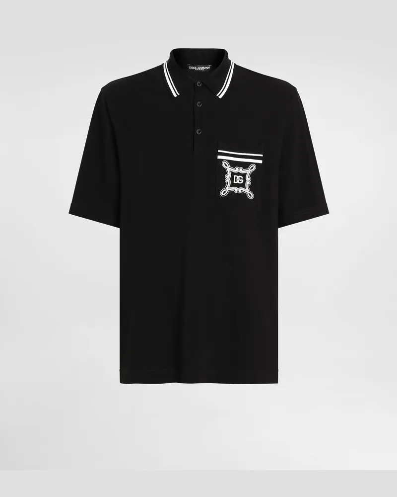 Dolce & Gabbana Poloshirt Aus Baumwolle Mit Bandana-printdetails - Mann T-shirts Und Polos Schwarz Schwarz