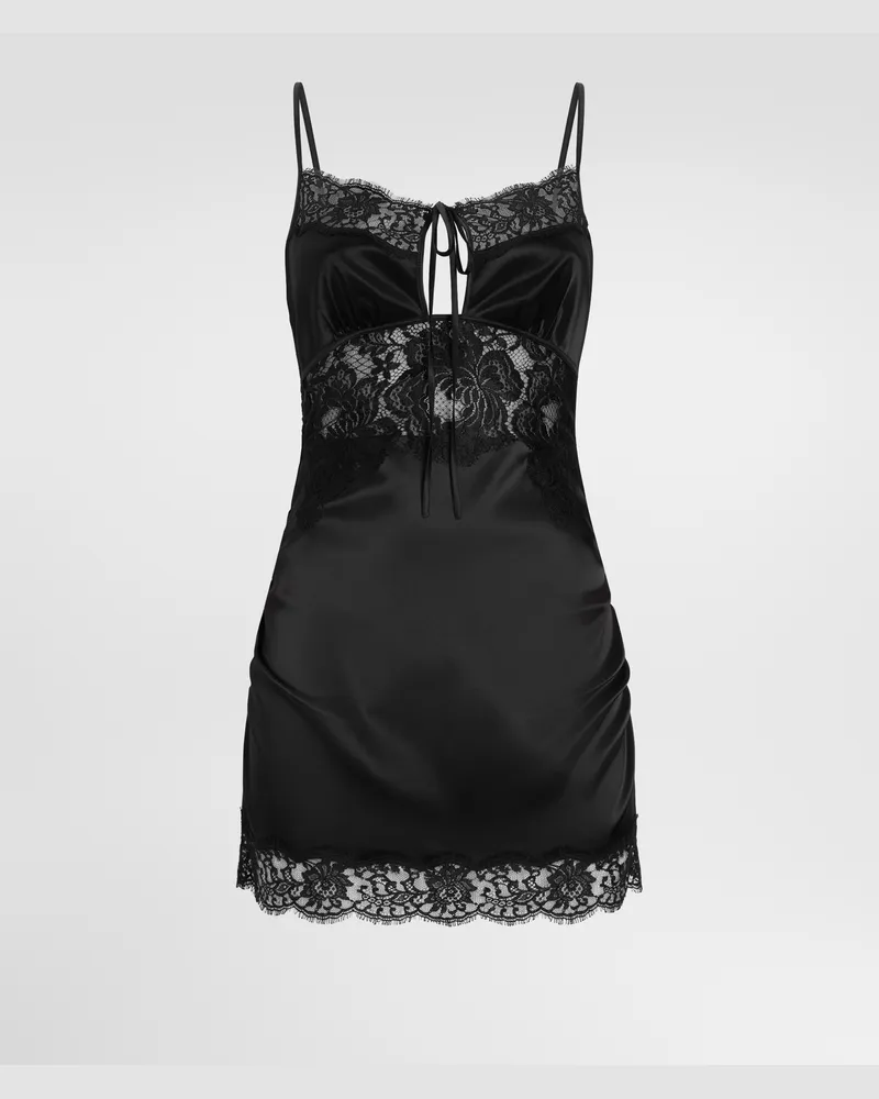 Dolce & Gabbana Kleid Aus Stretchsatin - Frau Kleider Schwarz Satin Schwarz