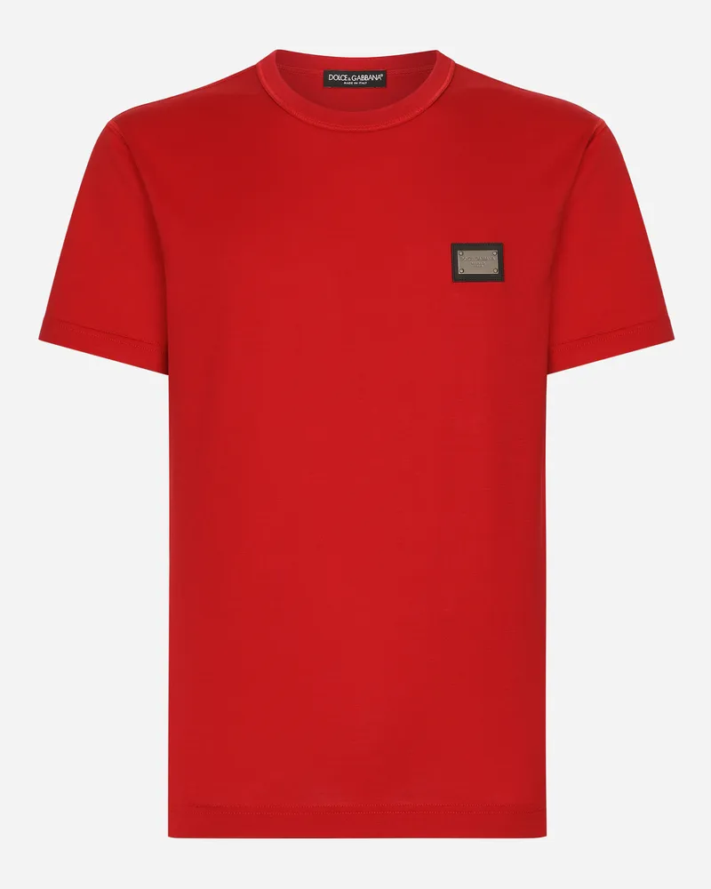 Dolce & Gabbana Baumwoll-t-shirt Mit Logoplakette - Mann T-shirts Und Polos Rot Baumwolle Rot