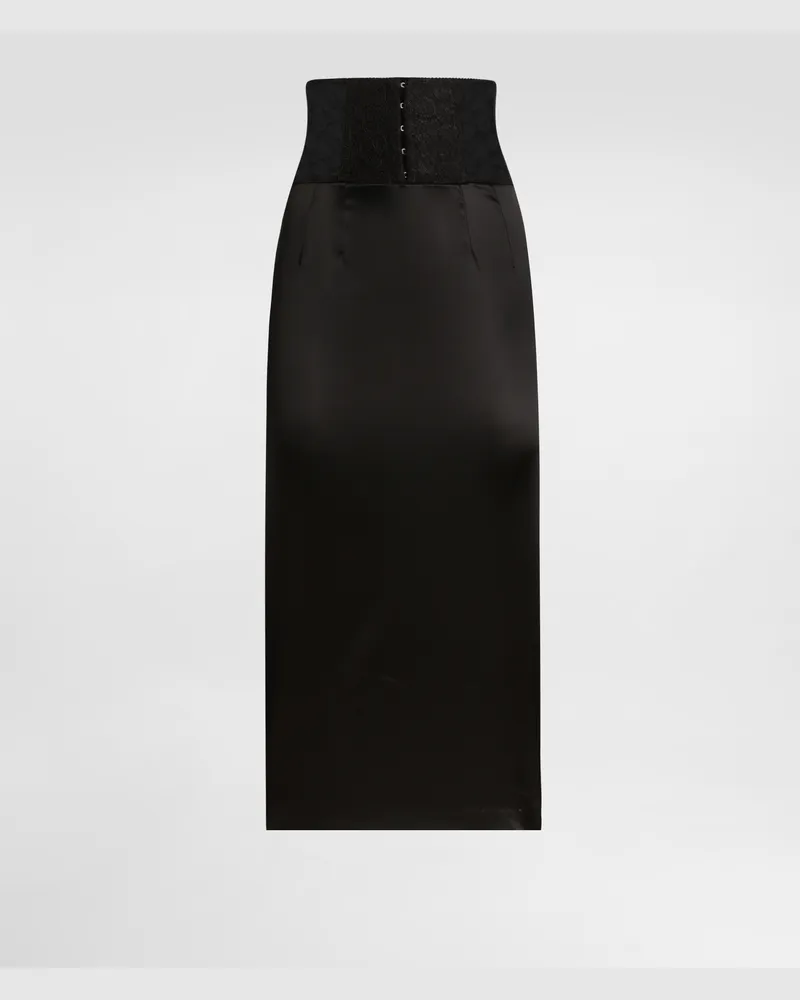 Dolce & Gabbana Longuetterock Aus Satin Mit Gürtel Im Korsettstil - Frau Röcke Schwarz Satin Schwarz