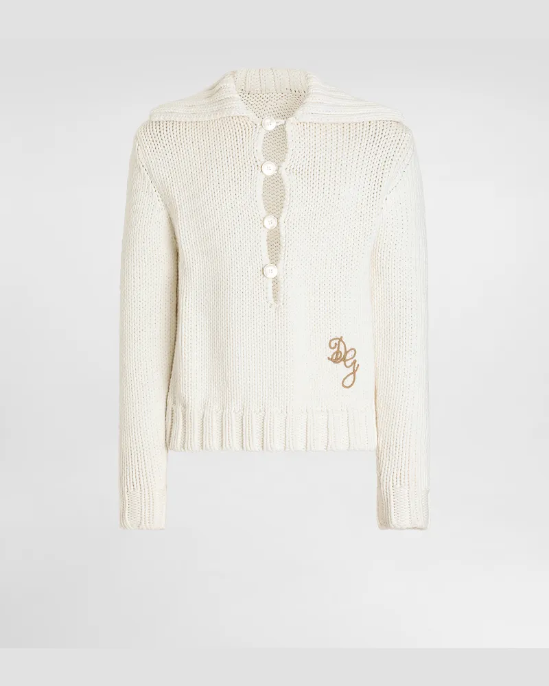 Dolce & Gabbana Pullover Aus Glattstrick Mit Logo - Mann Strickwaren Wei Weiss
