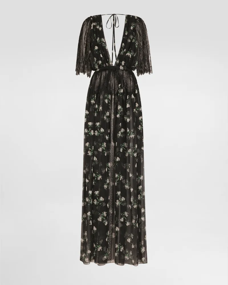 Dolce & Gabbana Violets-print Chiffon Robe Dress - Frau Kleider Mehrfarbig Mehrfarbig