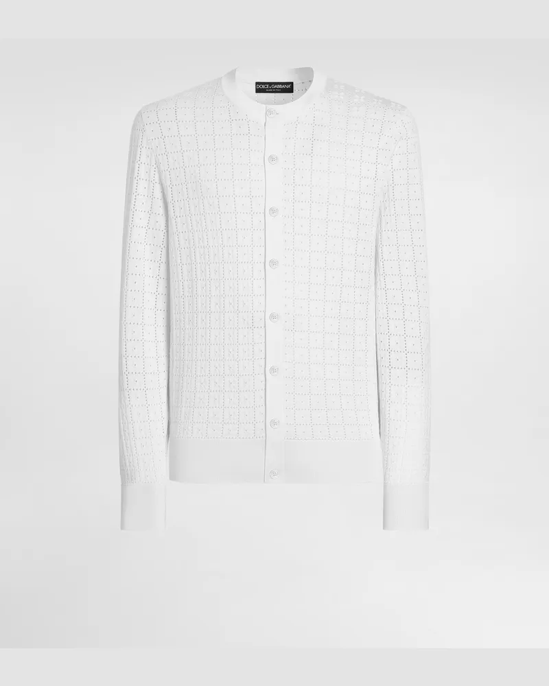 Dolce & Gabbana Cardigan Aus Seiden-broderie Anglaise Mit Logostickerei - Mann Strickwaren Wei Weiss