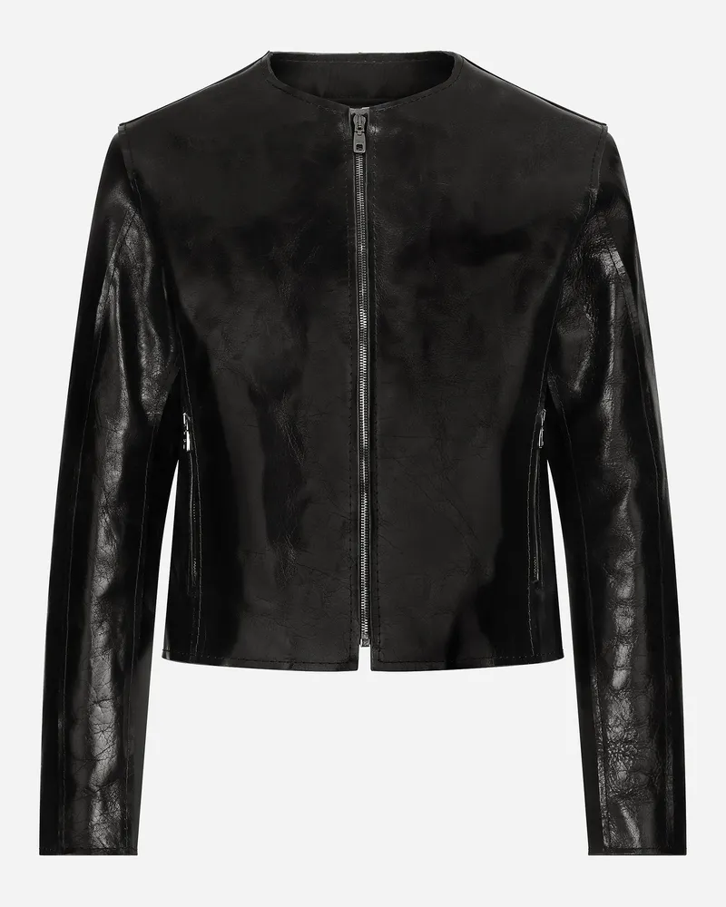 Dolce & Gabbana Lederjacke Ohne Kragen - Mann Mäntel Und Jacken Schwarz Schwarz