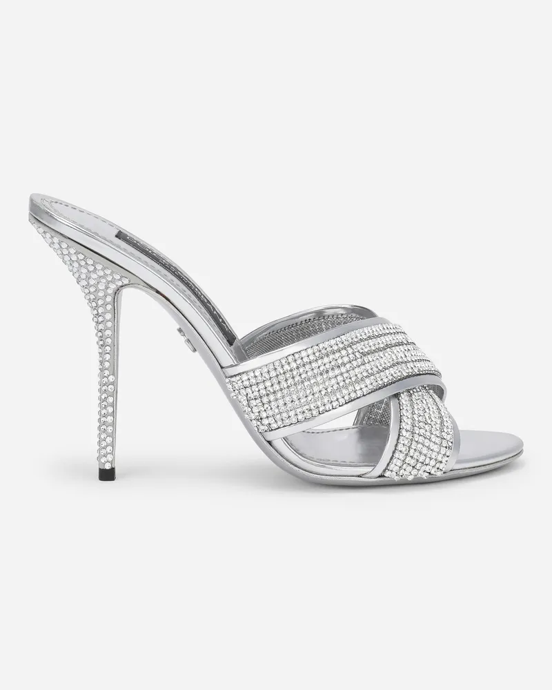 Dolce & Gabbana Mule Aus Crystal-mesh - Frau Pantoletten Und Mules Silber Satin Mehrfarbig