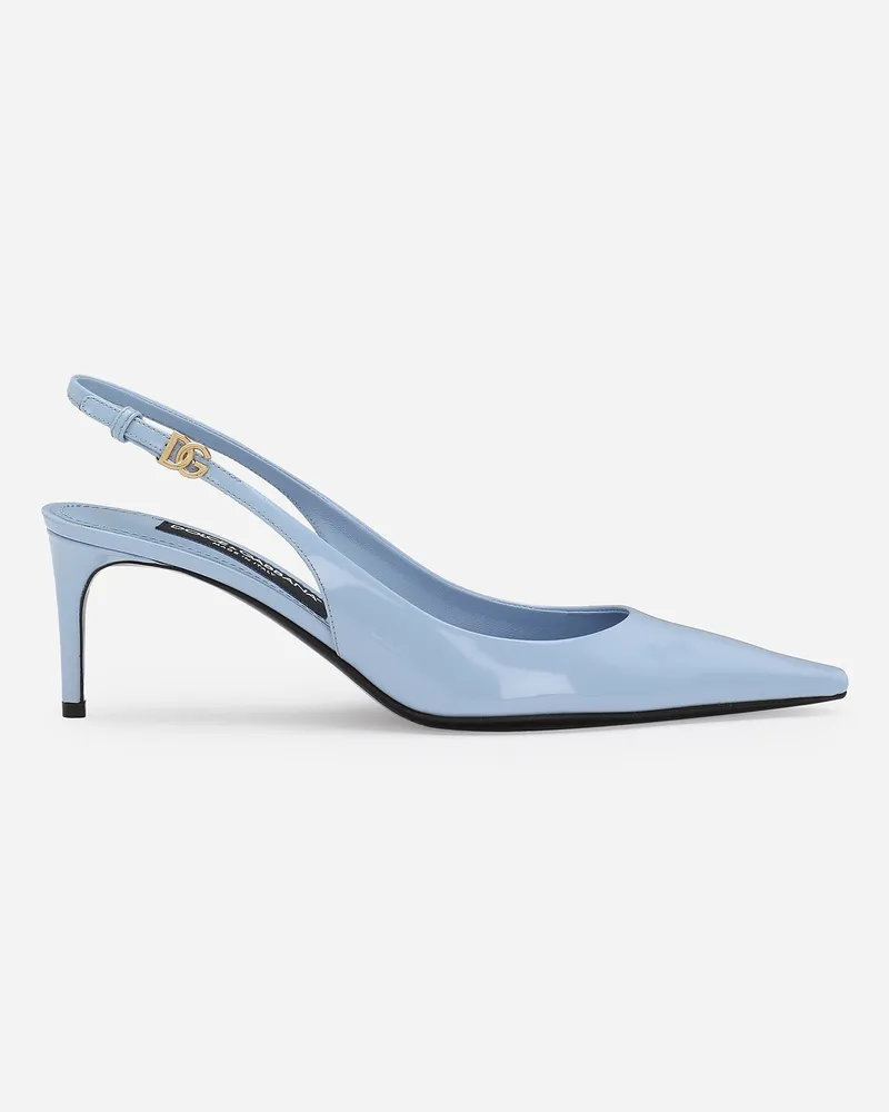 Dolce & Gabbana Slingback Aus Glänzendem Kalbsleder - Frau Pumps Und Slingbacks Hellblau Leder Hellblau