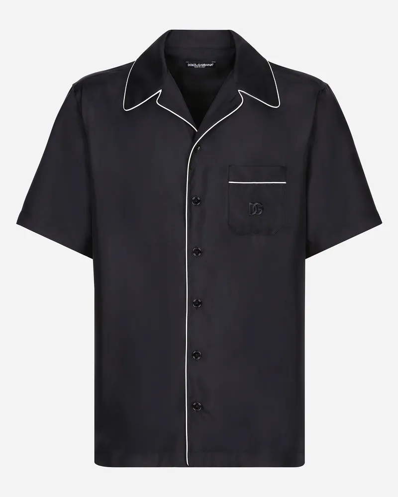 Dolce & Gabbana Hemd Aus Seidentwill Mit Dg-stickerei - Mann Hemden Blau Blau