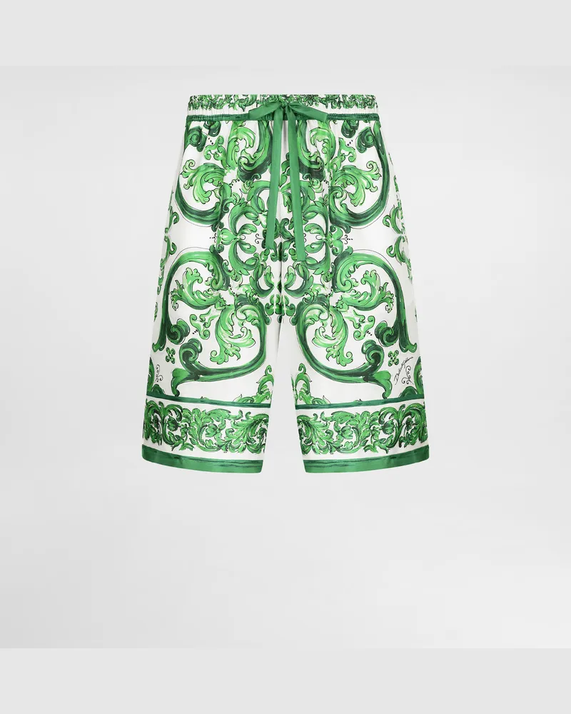 Dolce & Gabbana Jogging-bermudas Aus Seide Majolika-print - Mann Hosen Und Shorts Drucken Drucken